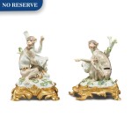 A Pair of Gilt-Bronze Mounted Meissen Figures of Monkeys, the porcelain Circa 1750, the Mounts Later