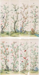  A SUITE OF TWENTY-FOUR CHINESE-EXPORT WALLPAPER PANELS, CIRCA 1790-1810