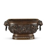 A bronze 'mythical beast' incense burner Xuande mark, 17th century | 十七世紀 銅海獸雙鋪首活環耳爐 《大明宣德年製》仿款