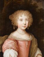 JAN VAN HAENSBERGEN | A portrait of a young lady, half-length, in a rose pink dress with a pearl necklace