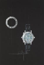 An original prototype design of a grand complication wristwatch, painted by Gérald Genta, with accompanying NFT, Circa 1994 | 傑洛・尊達 一幅 Grand Complication 腕錶原型設計圖，由傑洛・尊達繪製並附帶 NFT 証書，約1994年製