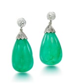 PAIR OF EMERALD AND DIAMOND EARRINGS, EARLY 20TH CENTURY