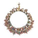Pink and Blue Glass Beaded Gold Plated Victoire de Castellane Wreath Necklace, Cir 1984