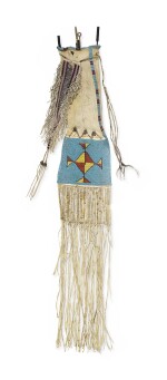 Arapaho Beaded, Quilled and Fringed Hide Tobacco Bag, Wyoming, circa 1875