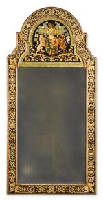 A William III style polychrome and gilt verre eglomisé armorial marginal pier mirror, early 20th century