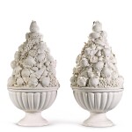 An impressive pair of Continental white faience large table ornaments, 20th century, possibly French