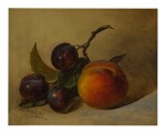 FREDERICK S. BATCHELLER | STILL LIFE WITH PEACH AND PLUMS