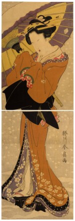 Katsukawa Shunsen (1762-1830) | A woman with an umbrella in snow | Edo period, 19th century