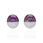 PAIR OF AMETHYST, DIAMOND AND MOTHER-OF-PEARL EAR CLIPS, MICHELE DELLA VALLE