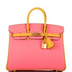 Rose Azalee and Jaune Ambre HSS Bicolor Birkin 25cm in Clemence Leather with Gold Hardware, 2019