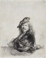 Self-Portrait Leaning on a Stone Sill (B., Holl. 21; New Holl. 171; H. 168)