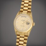 Day-Date, Reference 18238 | A yellow gold wristwatch with diamond-set dial, day, date and bracelet | Circa 1996