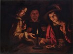 Trio Playing Games at a Table by Candlelight