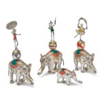 ELEPHANTS: A GROUP OF SILVER AND ENAMEL CIRCUS FIGURES, DESIGNED BY GENE MOORE FOR TIFFANY & CO., NEW YORK, CIRCA 1990