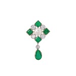Emerald, natural pearl and diamond pendant, 19th century and later | 祖母綠配天然珍珠及鑽石吊墜，十九世紀及後