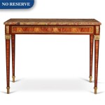 A Louis XVI Style Gilt Bronze-Mounted Tulipwood Center Table with a Breche d'Alep Marble Top, Late 19th Century