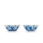 A fine pair of blue and white 'Eight Immortals' bowls Seal marks and period of Daoguang | 清道光 青花八仙過海圖盌一對 《大清道光年製》款
