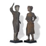 VERY FINE AND RARE CARVED AND PAINTED PINE DANCING FIGURES, PENNSYLVANIA, CIRCA 1900