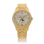 Ref. 5036/1J Yellow gold annual calendar wristwatch with moon phases, power reserve indication and bracelet Circa 2001