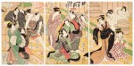 Utagawa Kunisada (1786-1864) | A scene of women at a bathhouse from the play Famous Places in Japan: A Thousand Cherry Blossom Trees (Yamato meisho senbonzakura) | Edo period, 19th century