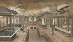 Anonymous View of a Palace garden, Qing dynasty, 18th-19th century | 清十八至十九世紀 無款 庭園樓閣圖 設色絹本 鏡框