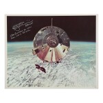 [APOLLO 9]. CSM "GUMDROP" ABOVE EARTH. VINTAGE COLOR PHOTOGRAPH, SIGNED AND INSCRIBED BY RUSSELL SCHWEICKART