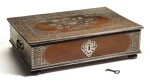 A FINE VIZAGAPATAM ROSEWOOD AND IVORY-INLAID WORKBOX, SOUTH INDIA, CIRCA 1750