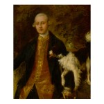 THOMAS GAINSBOROUGH, R.A. | PORTRAIT OF GEORGE CHARLES GARNIER (1739-1819) OF ROOKESBURY PARK, HAMPSHIRE, THREE-QUARTER LENGTH, IN A LANDSCAPE WITH A SPANIEL