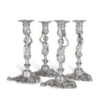 A Set of Four George II Silver Figural Candlesticks, Henry Hayens, London, 1750