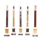A set of five gilt-bronze-mounted marble and hardstone columns, 20th century