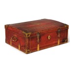 A FRENCH LOUIS XIV STYLE RED MOROCCO LEATHER CASKET WITH COAT OF ARMS, LATE 19TH CENTURY