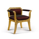 An Empire carved giltwood curule armchair, circa 1810, by Georges Jacob