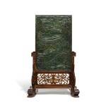 A large spinach-green jade screen, Qing dynasty, late 19th century |  清十九世紀末 碧玉松蔭高士圖插屏