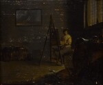 An interior with an artist at his easel 