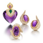 Marina B | Amethyst, emerald and diamond pendant || Amethyst and diamond demi-parure