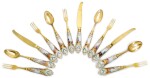 A SET OF 17 SILVER-GILT PORCELAIN-MOUNTED FLATWARE FROM THE CATHERINE THE GREAT DESSERT SERVICE, ROYAL PORCELAIN FACTORY, BERLIN (K.P.M.), 1770-1772