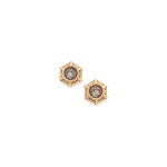 PAIR OF GOLD, ANCIENT COIN AND DIAMOND EARCLIPS, BULGARI