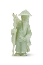 A celadon jade figure of a scholar, 19th / 20th century | 十九 / 二十世紀 青玉雕高士立像