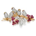 A gold ruby and diamond brooch, 1950s