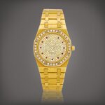 Royal Oak | A yellow gold, diamond and ruby-set bracelet watch, Circa 1990 | 愛彼 | 皇家橡樹系列 黃金鑲鑽石及紅寶石鏈帶腕錶，約1990年製