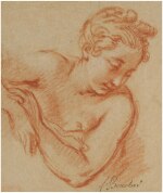 FRANÇOIS BOUCHER | HALF LENGTH STUDY OF A YOUNG WOMAN, LOOKING DOWN TO THE RIGHT
