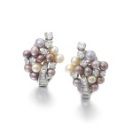 Pair of cultured pearl and diamond ear clips