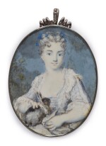 Portrait of a lady holding a rabbit, circa 1710