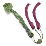 A spinach-green jade ruyi scepter, Qing dynasty, 19th century | 清十九世紀 碧玉雕靈芝如意