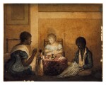 Portrait of Maria, Emma, 'Cammondongo' and a doll seated at a table at Gloria Cottage, 1822