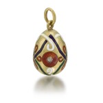 A Fabergé jewelled gold and champlevé enamel egg pendant, Erik Kollin, St Petersburg, circa 1890