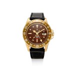 ROLEX | GMT-MASTER II, REFERENCE 1675, A YELLOW GOLD DUAL TIME ZONE WRISTWATCH WITH DATE AND UAE QURAYSH HAWK DIAL, MADE FOR MOHAMMED BIN RASHID AL MAKTOUM, CIRCA 1972  