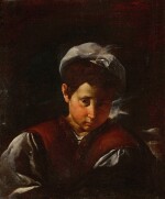 Portrait of a boy, head and shoulders, in a red doublet and white cap