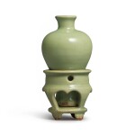 A small celadon-glazed meiping and stand, Yuan dynasty | 元 青釉小梅瓶連座