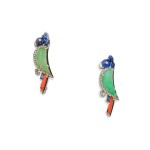 Pair of Colored Stone, Enamel and Diamond Brooches, Paris |  卡地亞| 彩色寶石配琺瑯及鑽石胸針，巴黎